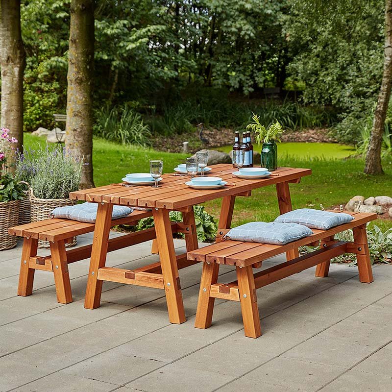 Country Plankengarnitur 1 Tisch und 2 Bänke - SHW - FIRE