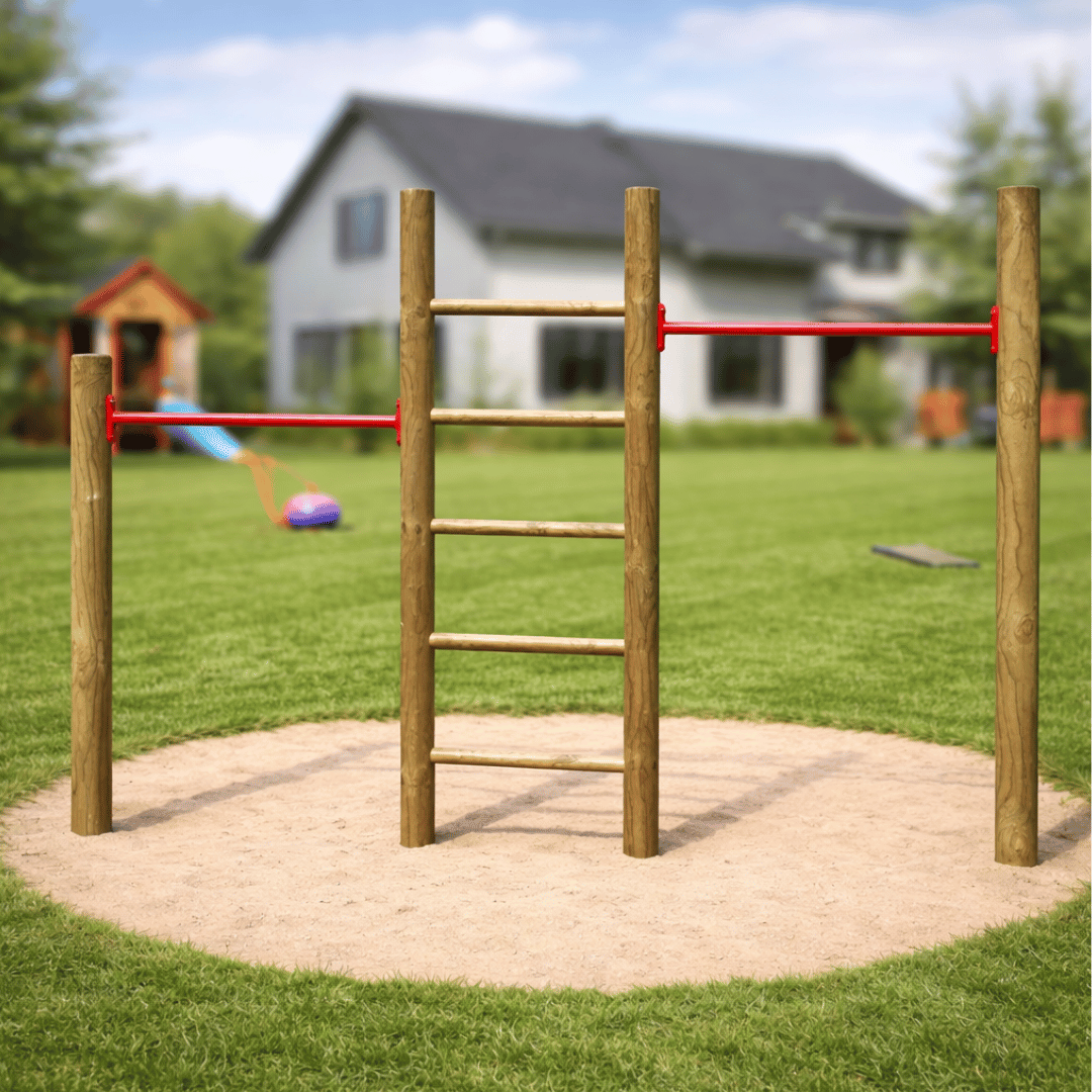 Kletterreck mit 2 Reckstangen und Kletterleiter, 260 cm lang - kompletter Bausatz - SHW - FIRE