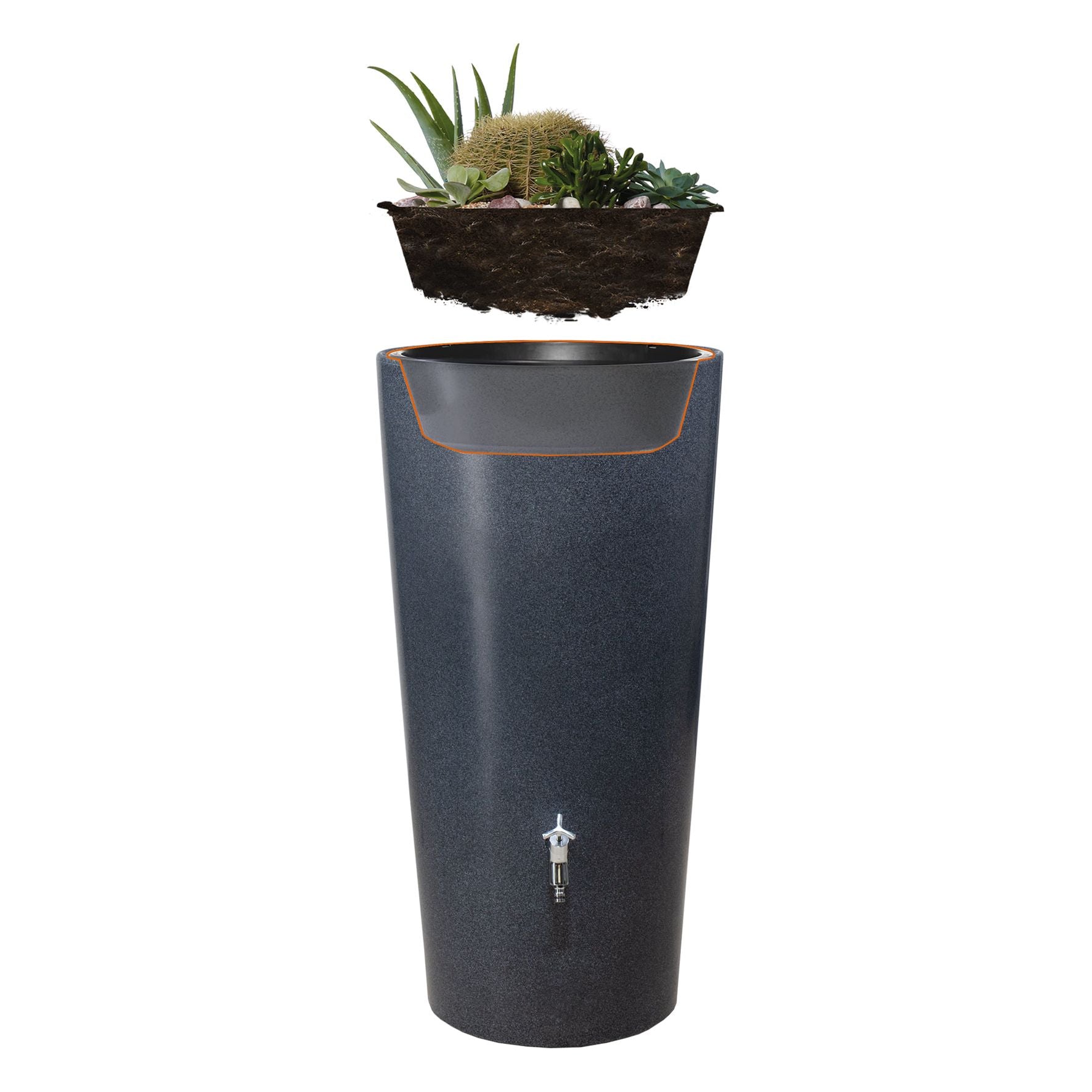 GARANTIA STONE 2in1 Regentonne 210 L, mit Pflanzschale, lava