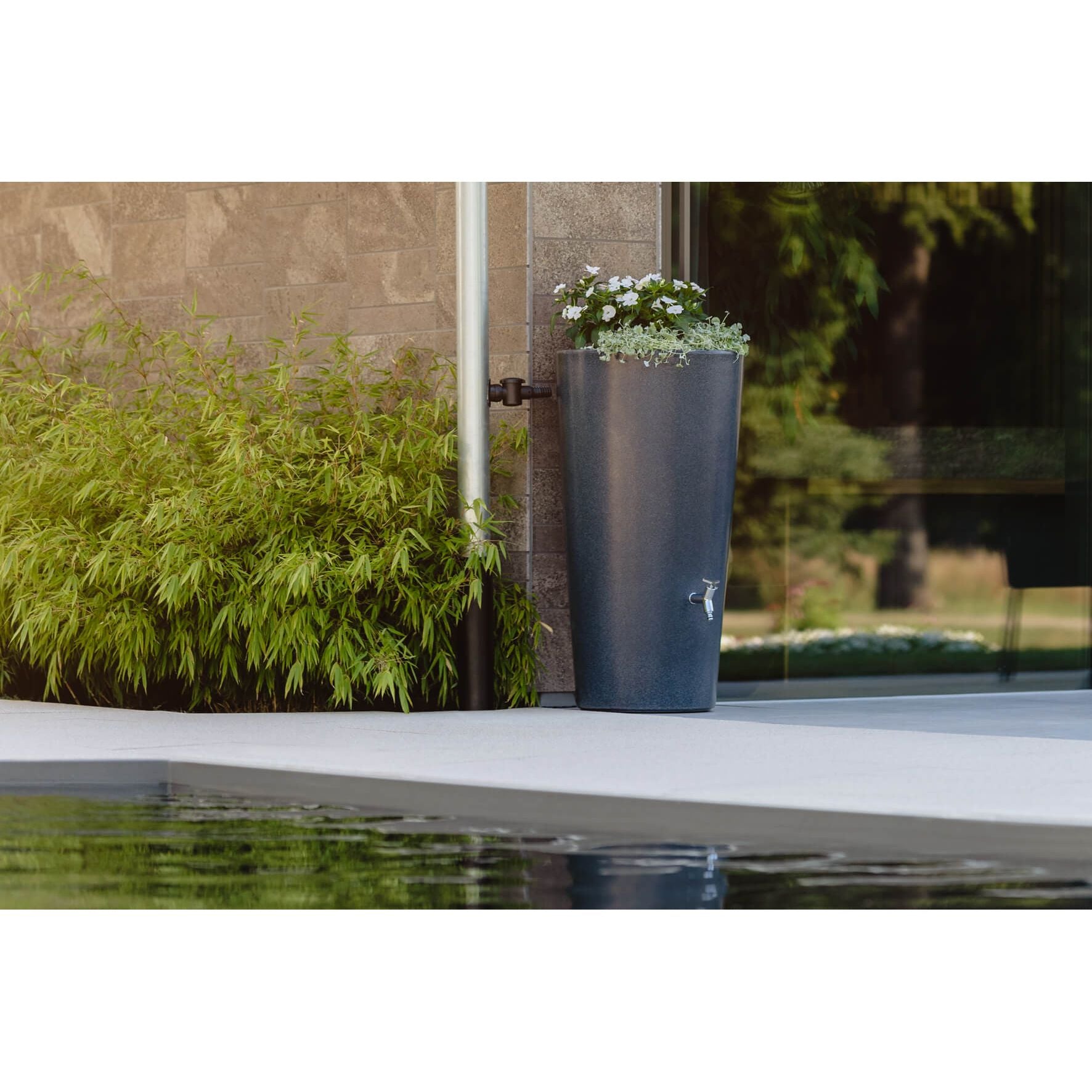 GARANTIA STONE 2in1 Regentonne 210 L, mit Pflanzschale, lava