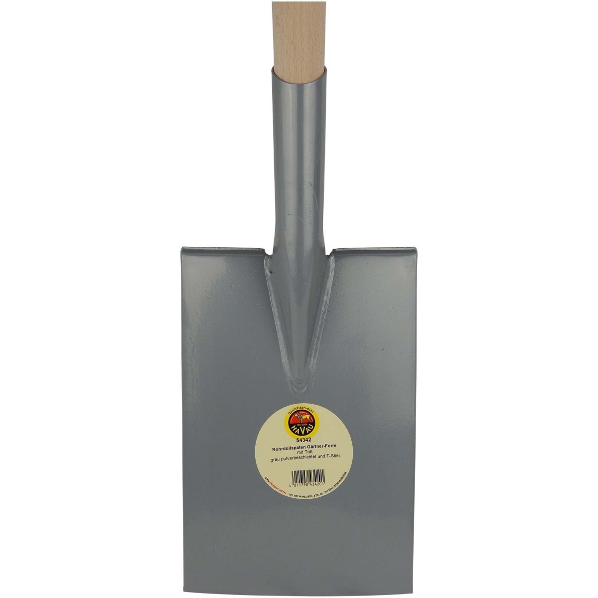 SHW Havau - Rohrdüllspaten Gärtnerform silber gepulvert mit umgebogenem Tritt und Buchenstiel - SHW - FIRE