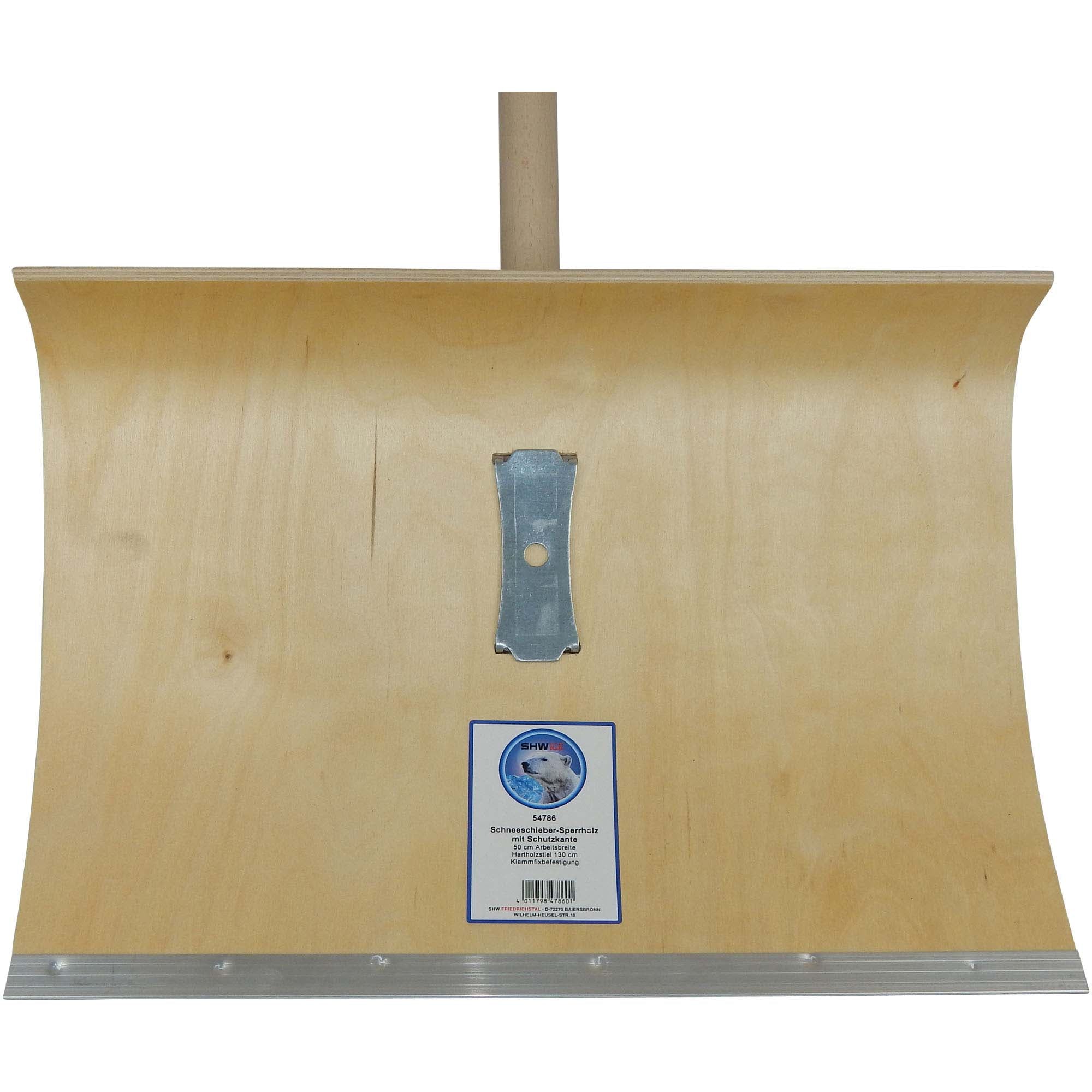 SHW Schneeschieber-Sperrholz Blatt 5-fach verleimt, 50 cm breit,  mit Holzstiel 1300 mm