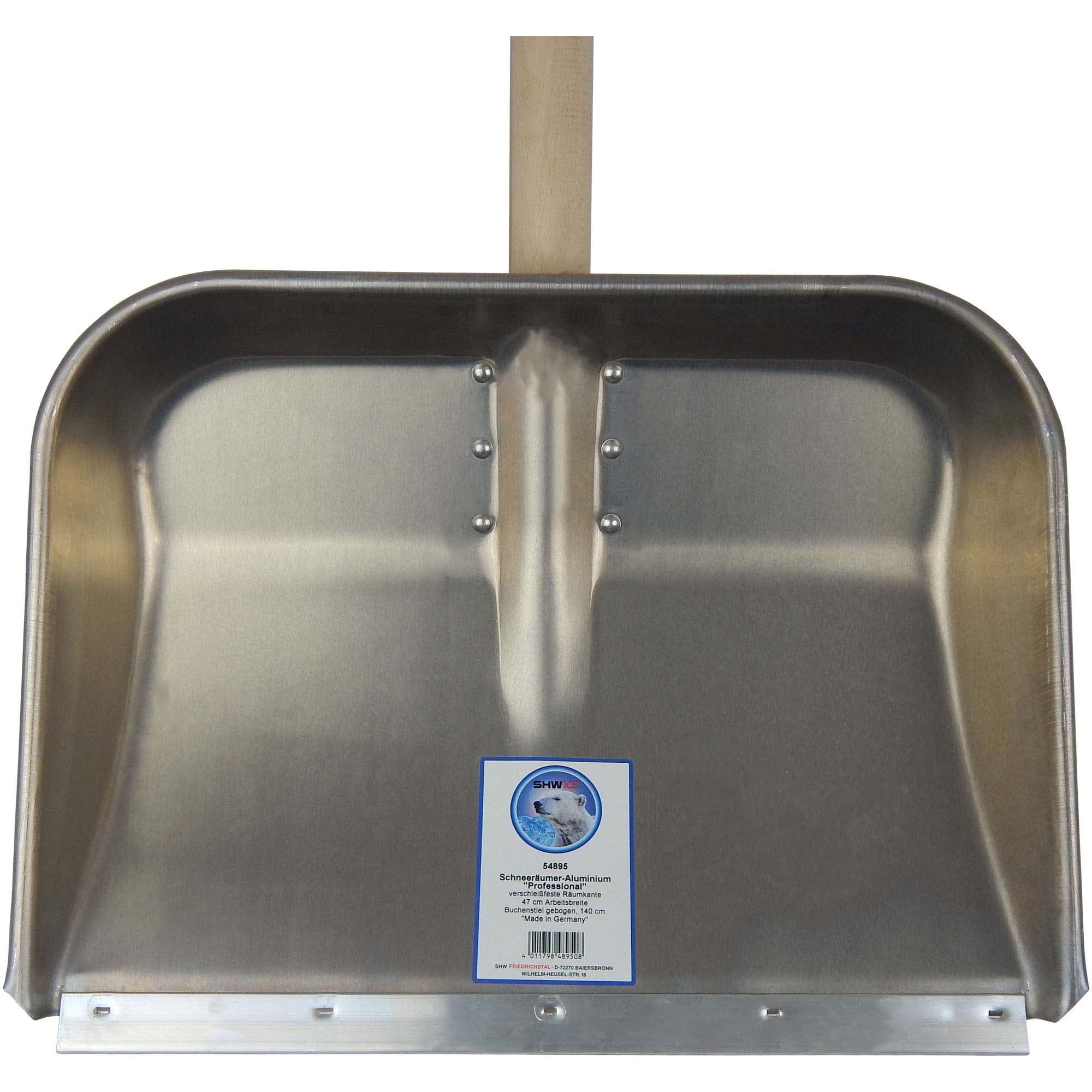 SHW Aluminium-Schneeräumer mit hochgezogenem Seitenrand und Holzstiel 470 x 350 mm