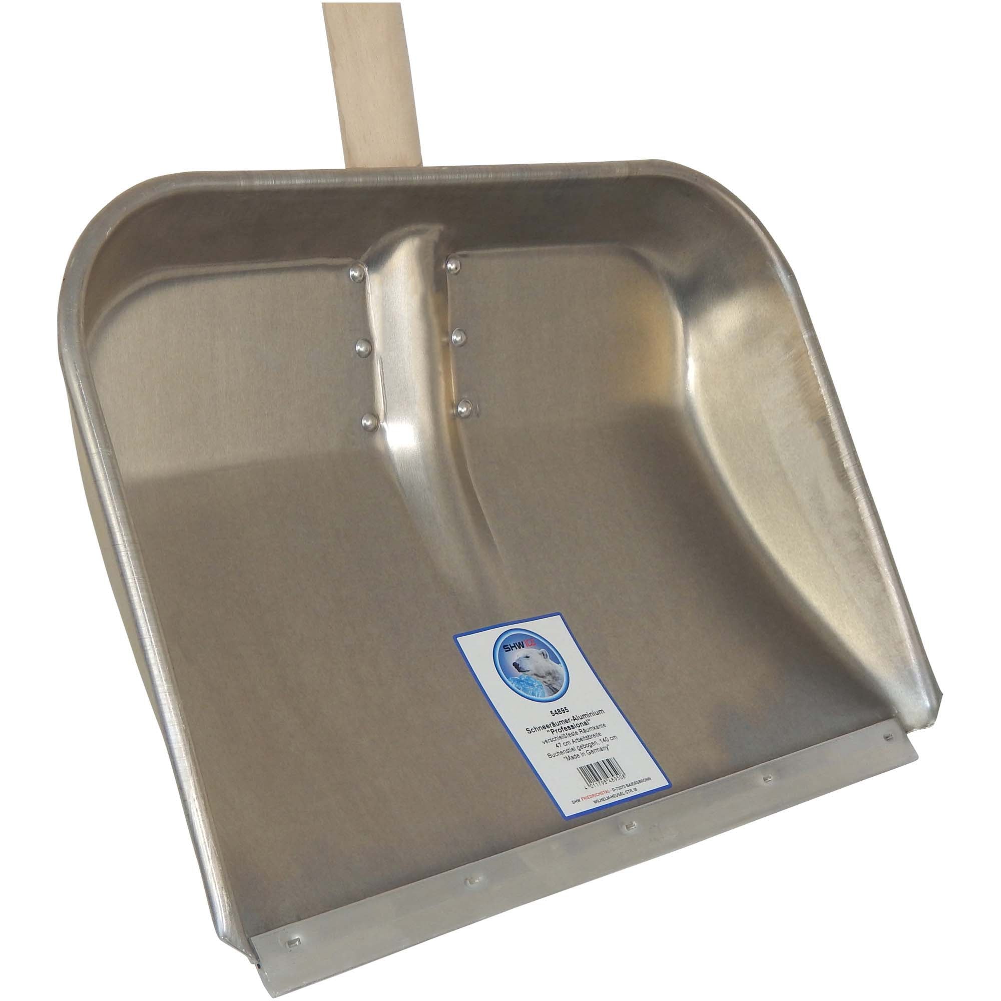 SHW Aluminium-Schneeräumer mit hochgezogenem Seitenrand und Holzstiel 470 x 350 mm