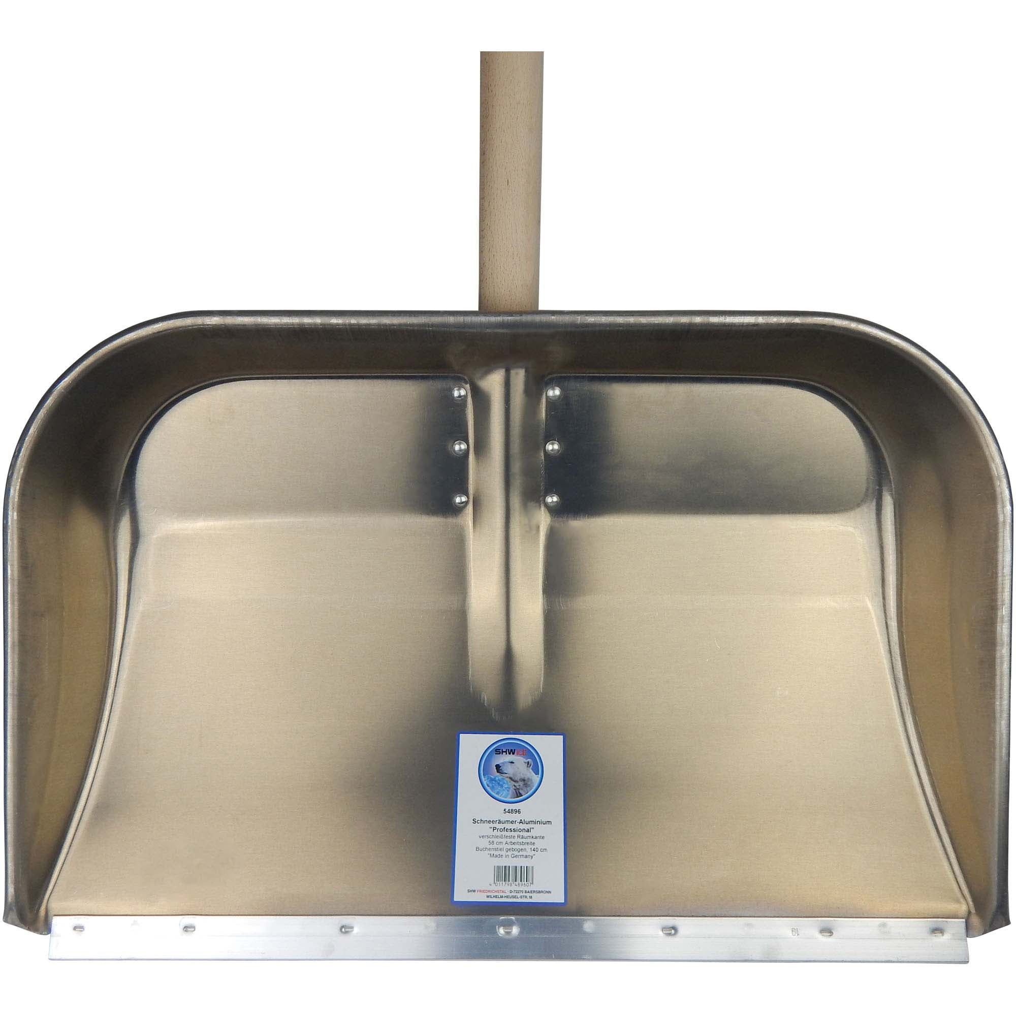 SHW Aluminium-Schneeräumer mit hochgezogenem Seitenrand und Holzstiel 580 x 400 mm