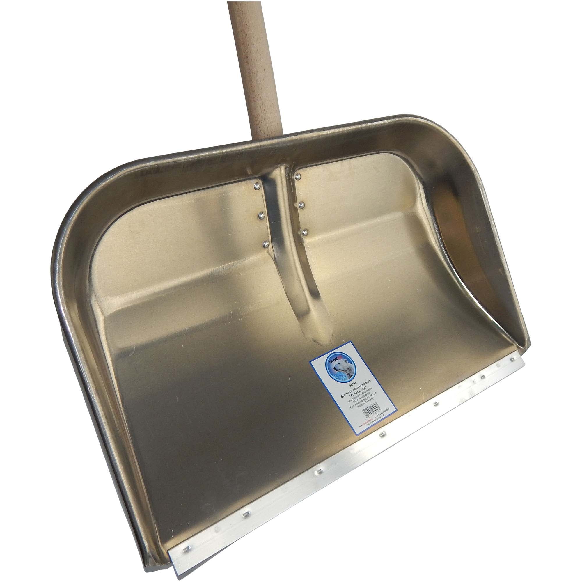 SHW Aluminium-Schneeräumer mit hochgezogenem Seitenrand und Holzstiel 580 x 400 mm