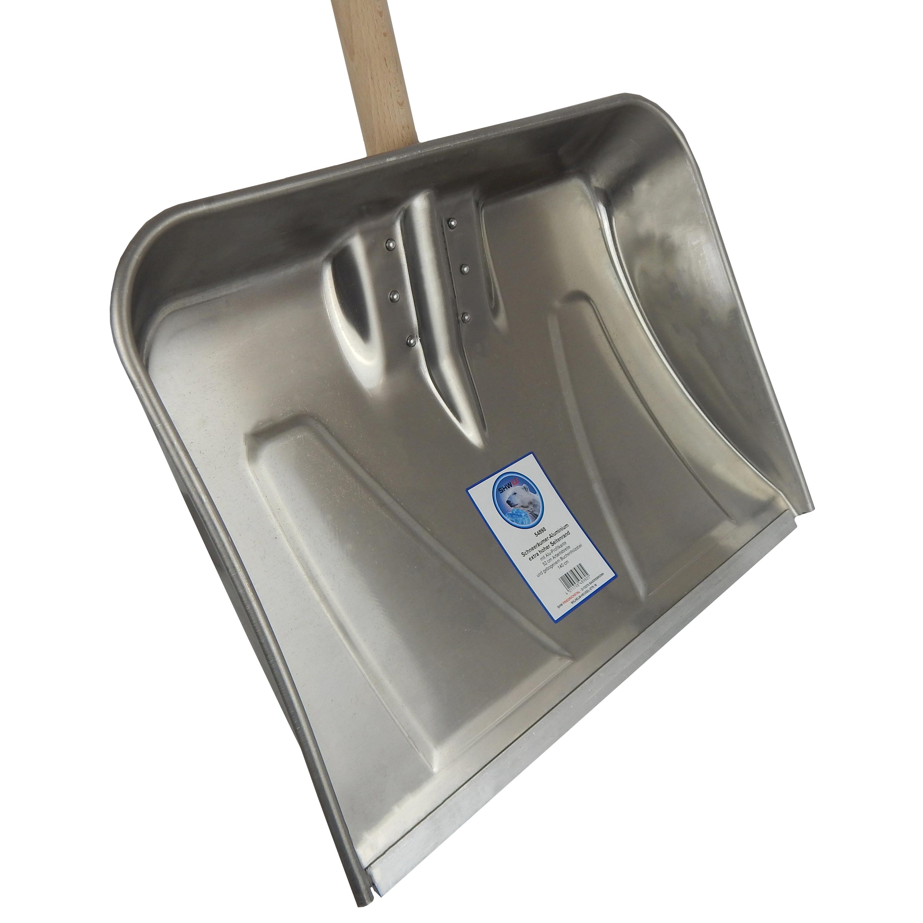 SHW Aluminium-Schneeräumer mit hochgezogenem Seitenrand und Holzstiel