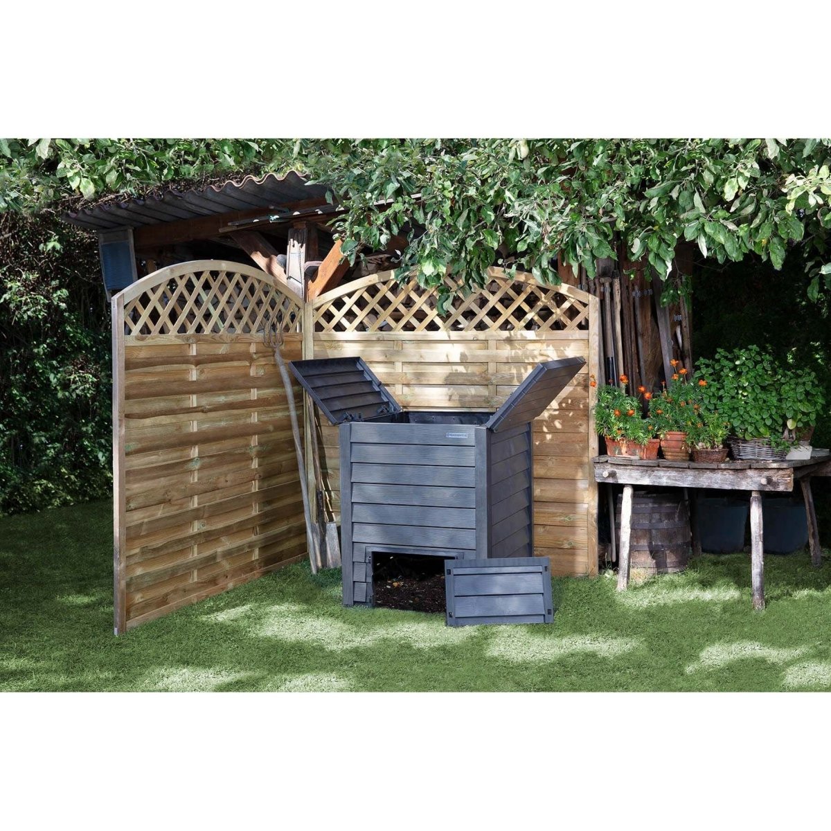 GARANTIA THERMO - WOOD Komposter inkl. Bodengitter, anthrazit - braun - SHW - FIRE