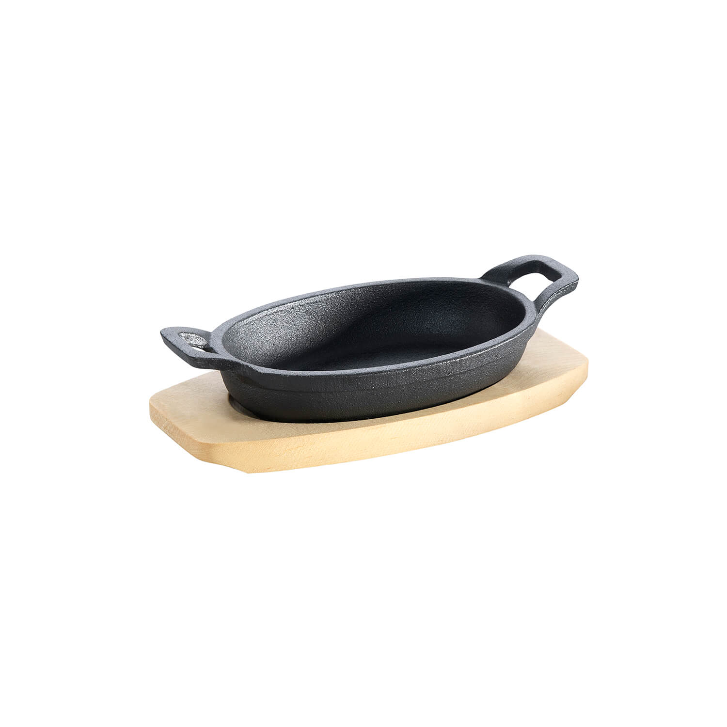 ALLGRILL Gusseisenpfännchen -oval- mit 2 Griffen Ø 21x15,5 cm und Holzuntersetzer ALLGRILL - Flammerando
