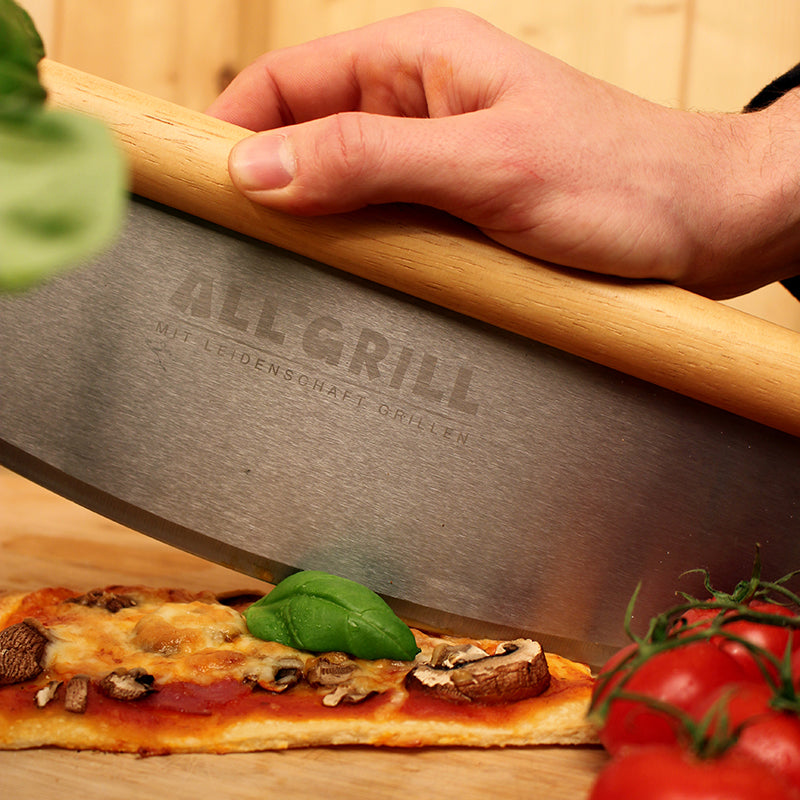 ALLGRILL Pizzaschneider-Wiegemesser Edelstahl mit Holzgriff ALLGRILL - Flammerando