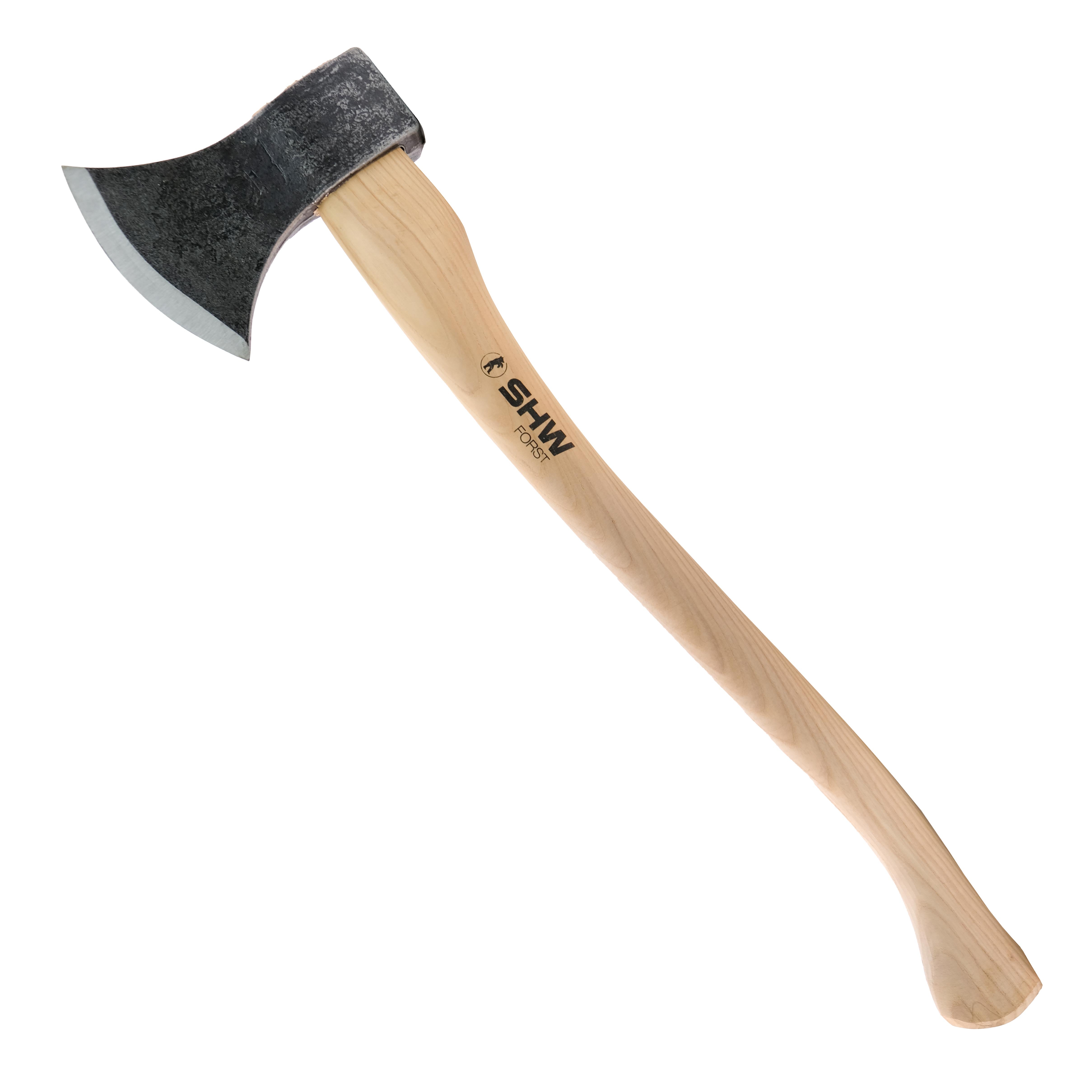 Astbeil mit geschmiedetem Stahlkopf und ergonomisch geformtem Holzstiel in seitlicher Gesamtansicht.
