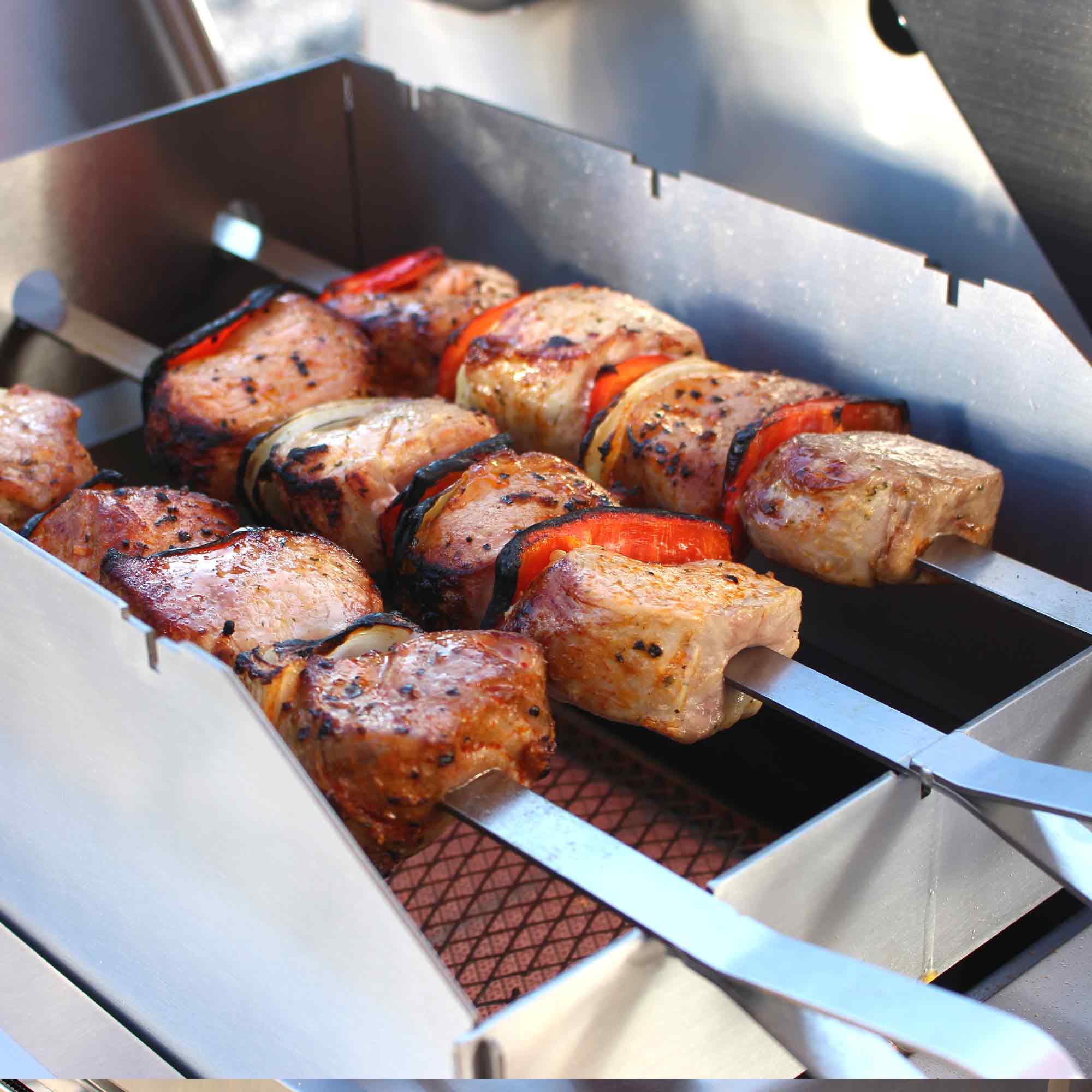 ALLGRILL Edelstahl Schaschlik-Set mit Spritzschutz für CHEF S/M/L/XL u. Allrounder M/L ALLGRILL - Flammerando