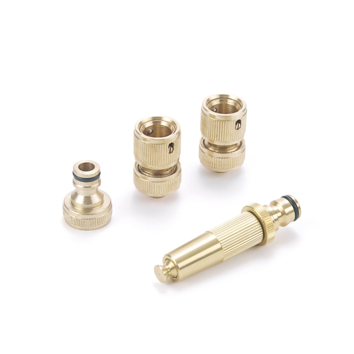 REHAU Messing Set Inhalt: Hahnanschluss (3/4"), Schnellschlauchstück, Wasserstop und Spritze - SHW - FIRE