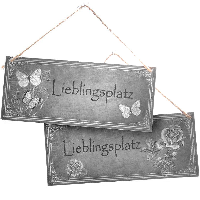 SHW Metallschild Lieblingsplatz mit Jutehänger Gr. 30,5 x 13 cm