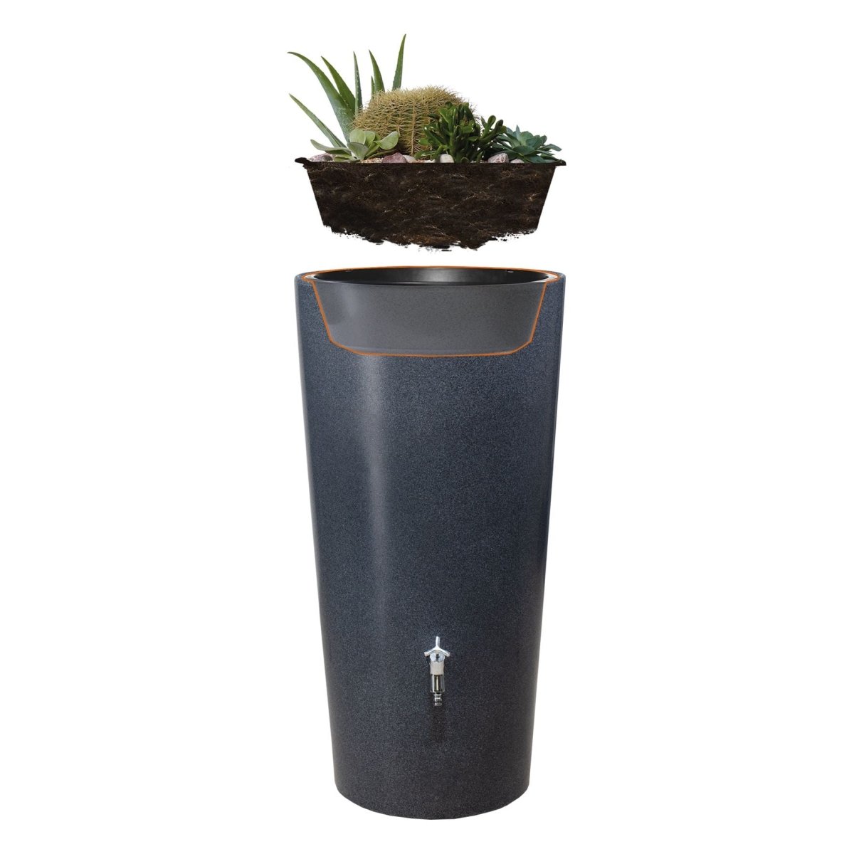 GARANTIA STONE 2in1 Regentonne 210 L, mit Pflanzschale, lava - SHW - FIRE