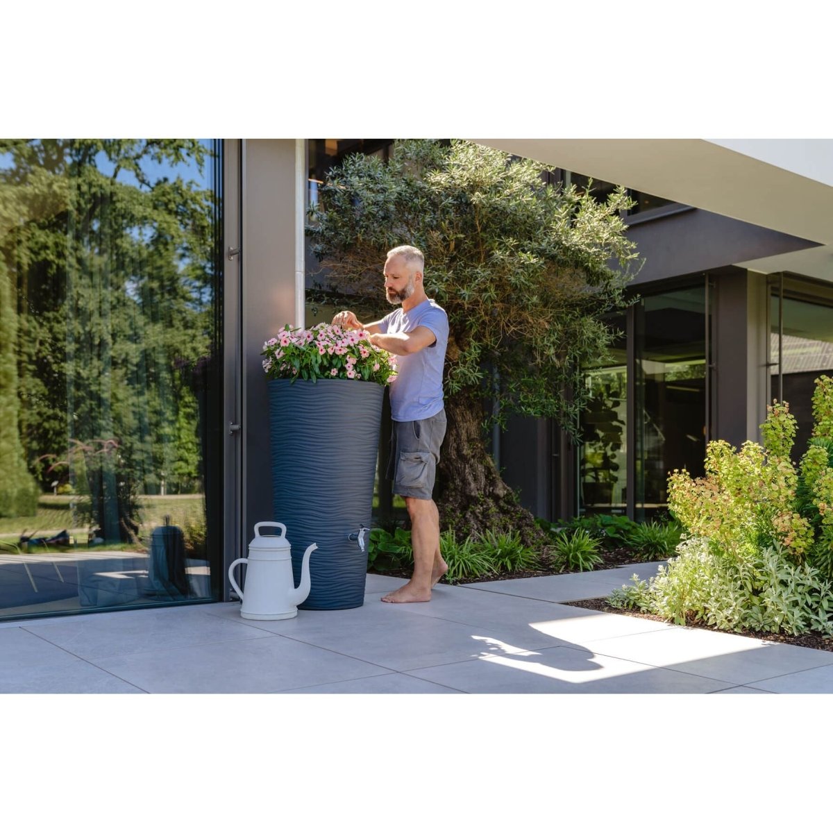 GARANTIA NATURA 2in1 Regenspeicher 210 L, mit Pflanzschale - grau - SHW - FIRE
