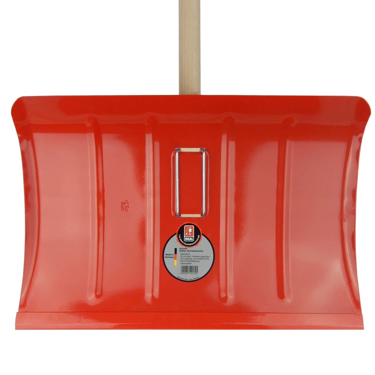 IDEAL Schneeschieber - Stahlblech 50 cm mit Schutzkante und Stiel - SHW - FIRE
