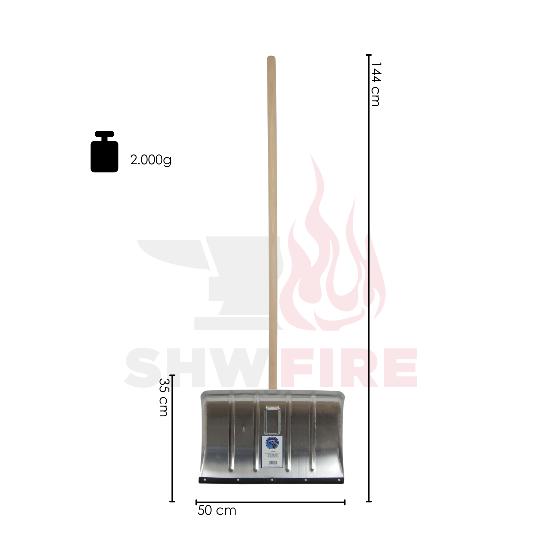 SHW Schneeschieber-Aluminium 50 cm mit Flüsterkante und Holzstiel 130 cm