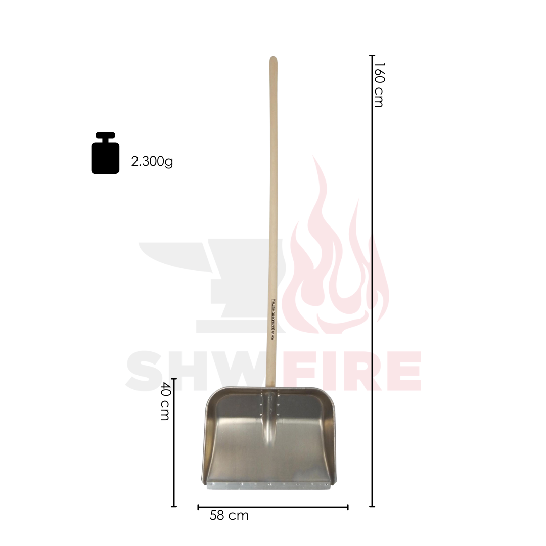 SHW Aluminium-Schneeräumer mit hochgezogenem Seitenrand und Holzstiel
