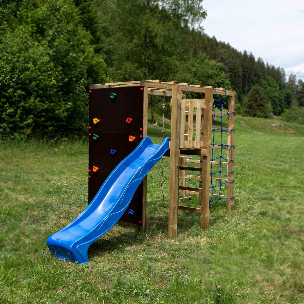 Klettergerüst XXL mit Rutschenpodest und Rutsche - kompletter Bausatz - SHW - FIRE