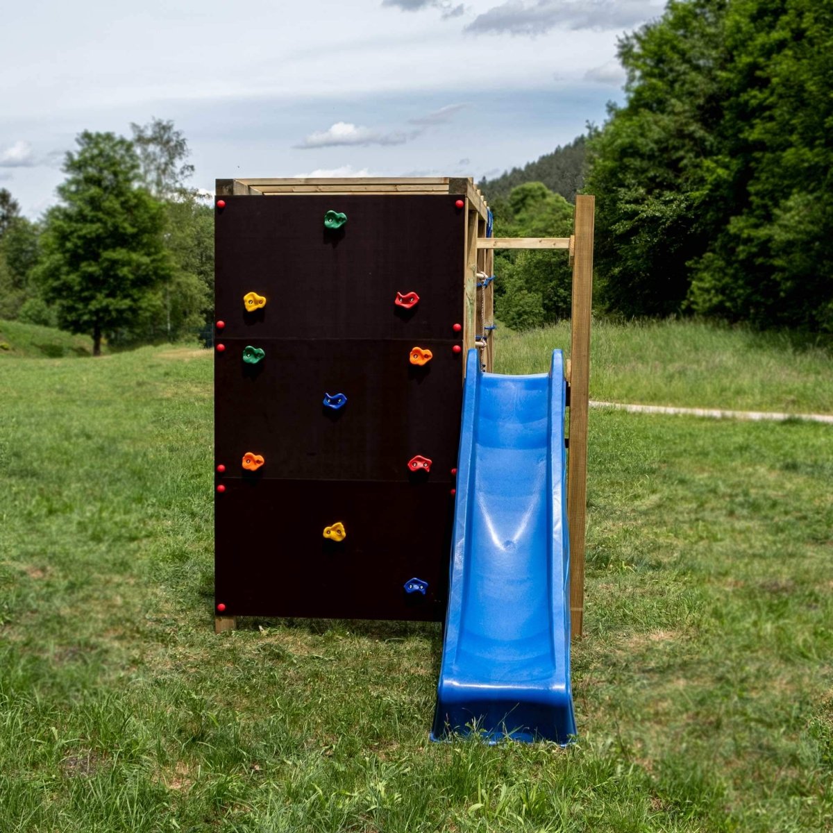 Klettergerüst XXL mit Rutschenpodest und Rutsche - kompletter Bausatz - SHW - FIRE
