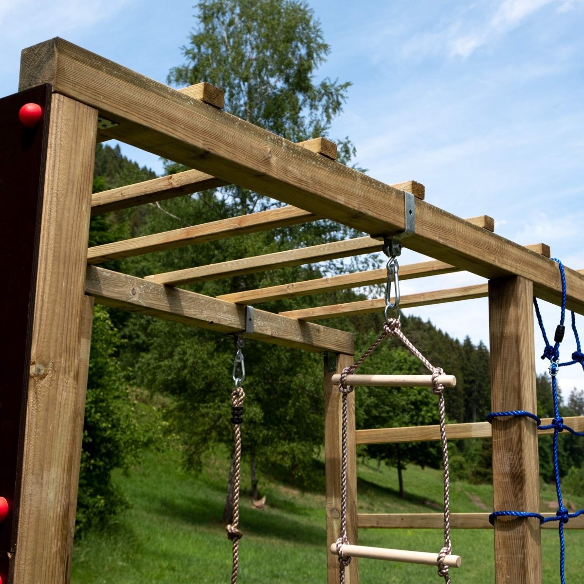 Klettergerüst XXL mit Rutschenpodest und Rutsche - kompletter Bausatz - SHW - FIRE