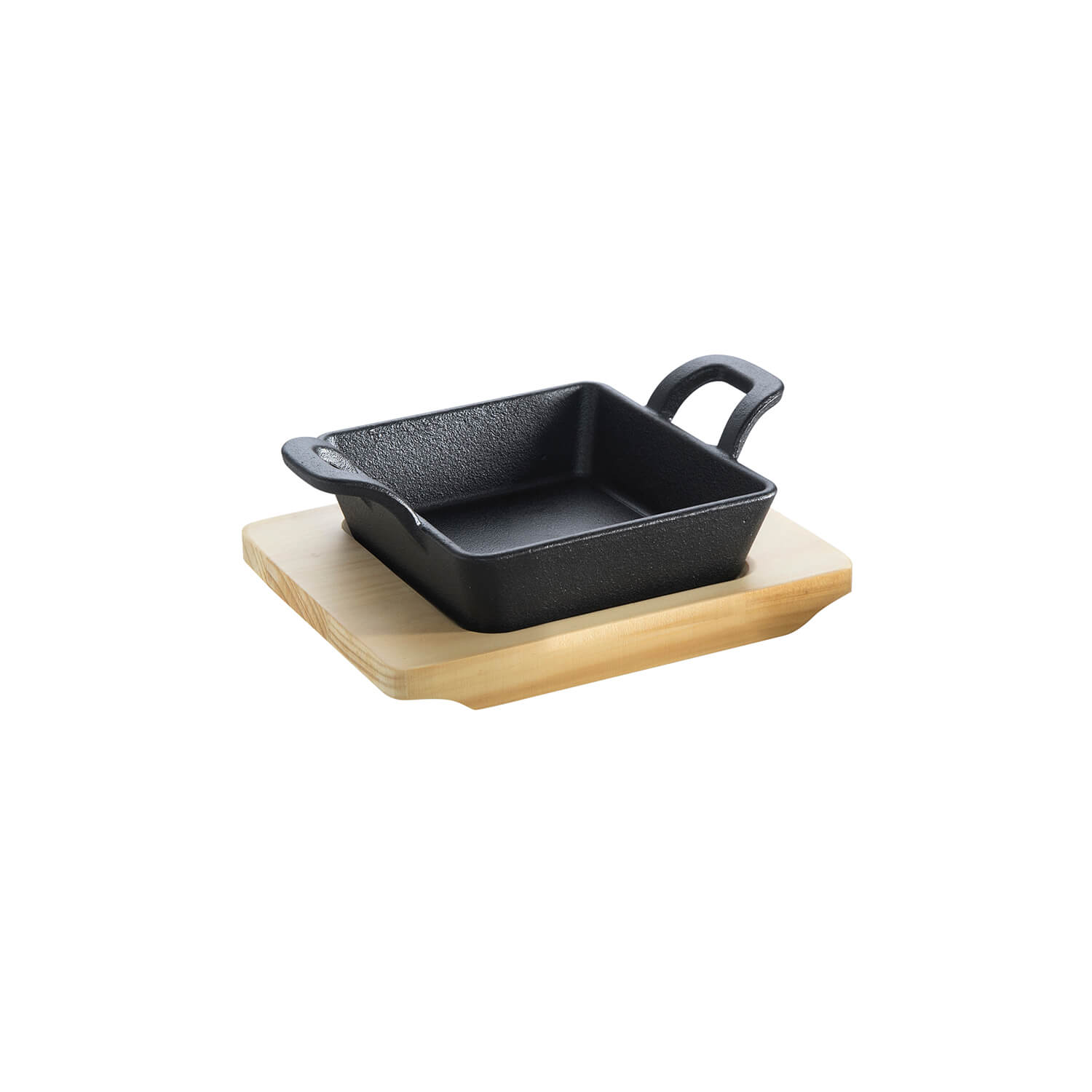 ALLGRILL Gusseisenpfännchen -quadratisch- mit 2 Griffen 14 x14 cm und Holzuntersetzer  ALLGRILL    - Flammerando