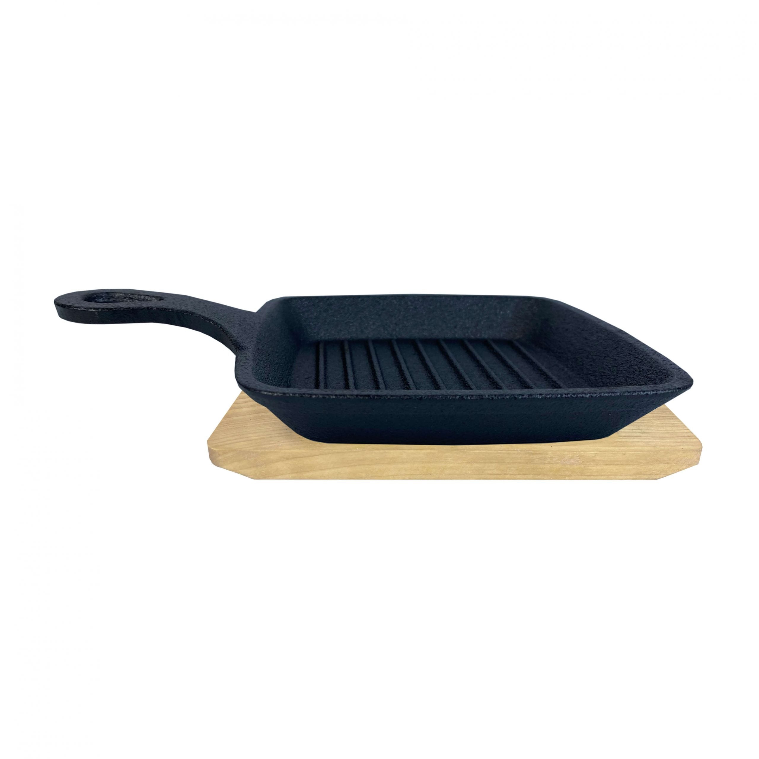ALLGRILL Gusspfanne mit Stiel Gr. 14x14 cm mit Holzuntersetzer  ALLGRILL    - Flammerando