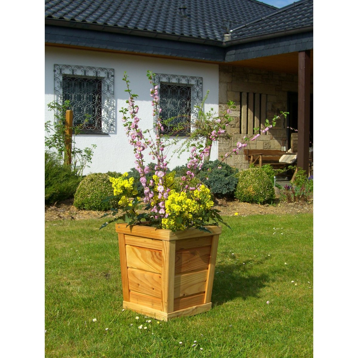 Blumenkasten Lärche Natur, inkl. Stoffeinsatz - fertig montiert - SHW - FIRE
