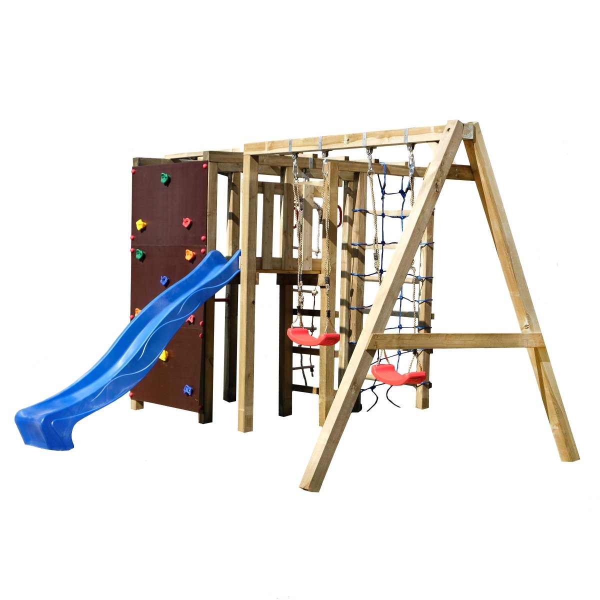 Klettergerüst XXL mit Rutsche und Anbauschaukel - kompletter Bausatz - SHW - FIRE
